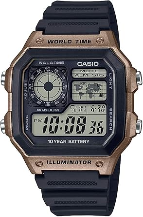 Casio World Time Digital Mens Wristwatch AE-1200 Series with Genuine Box, International Model Parallel Import