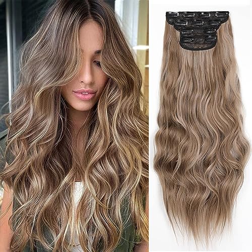 Clip in Hair Extensions Juego de 24 Pulgadas 4 Piezas Rizado Clip de Extensión de...