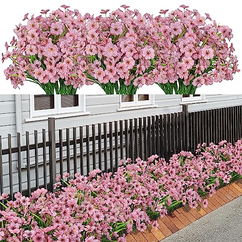LikSoor 21 Bundles Artificial Outdoor UV Resistant Flowers No Fade Fake Outside Flowers Plastic Greenery Faux Shrubs Garden Porch Window Box Home Decoration(Pink)