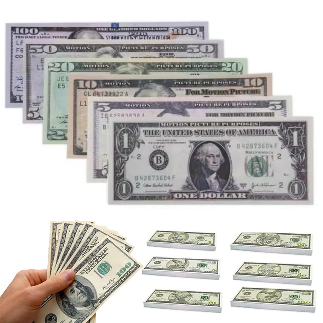 HONGECB Prop Money, Soldi Finti Dollari, Gioco Money, Dollar Finti Dimensioni Reali, Banconote False Realistiche, per Oggetti di Scena Cinematografici, Giochi da Casinò, 120 Pz 100