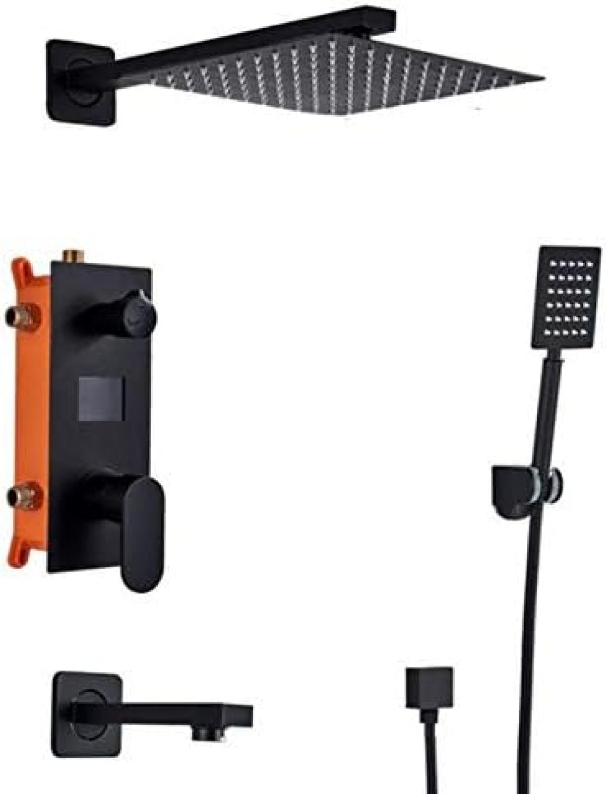 Rubinetto per Doccia da Bagno da 10 Pollici Rubinetti per Doccia digitali Nero Opaco a 3 funzioni Set Soffione Doccia a Pioggia Set Doccia con Interruttore a 3 Vie Miscelatore