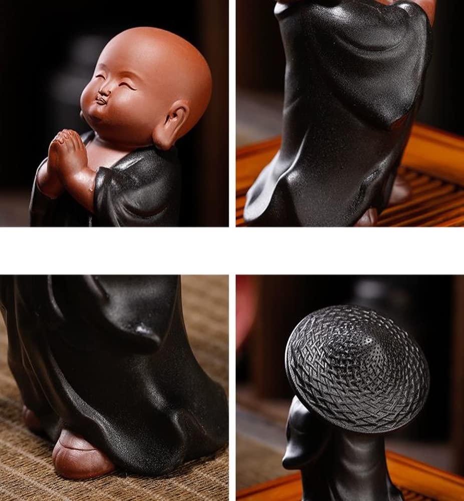 Infusor de té de malla fina de cerámica, infusor para té suelto, colador de malla fina, estatua de monje pequeño, decoración de mesa de té, filtro de té A01