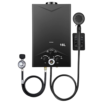 便携式即热式燃气热水器，16L户外使用，数字显示，多重保护，适合露营和船舱使用