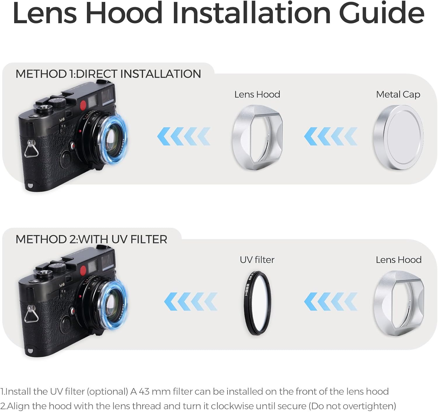 Metal Square Lens Hood (with Cover), Compatible with for Voigtlander Nokton 35mm F1.5 Type I & II Replace LH-12 (Aluminum Alloy-Silver)