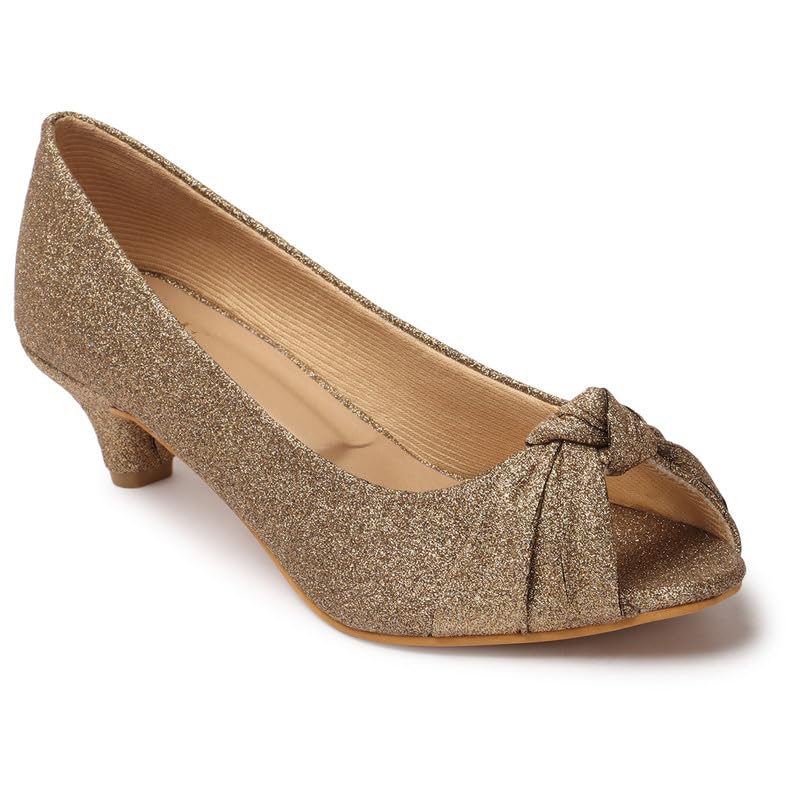 Image of XE Looks Women's Low Heels | Sparkling Peep Toe Pumps with Chic Knot Design Peep Toes for Girls & Women