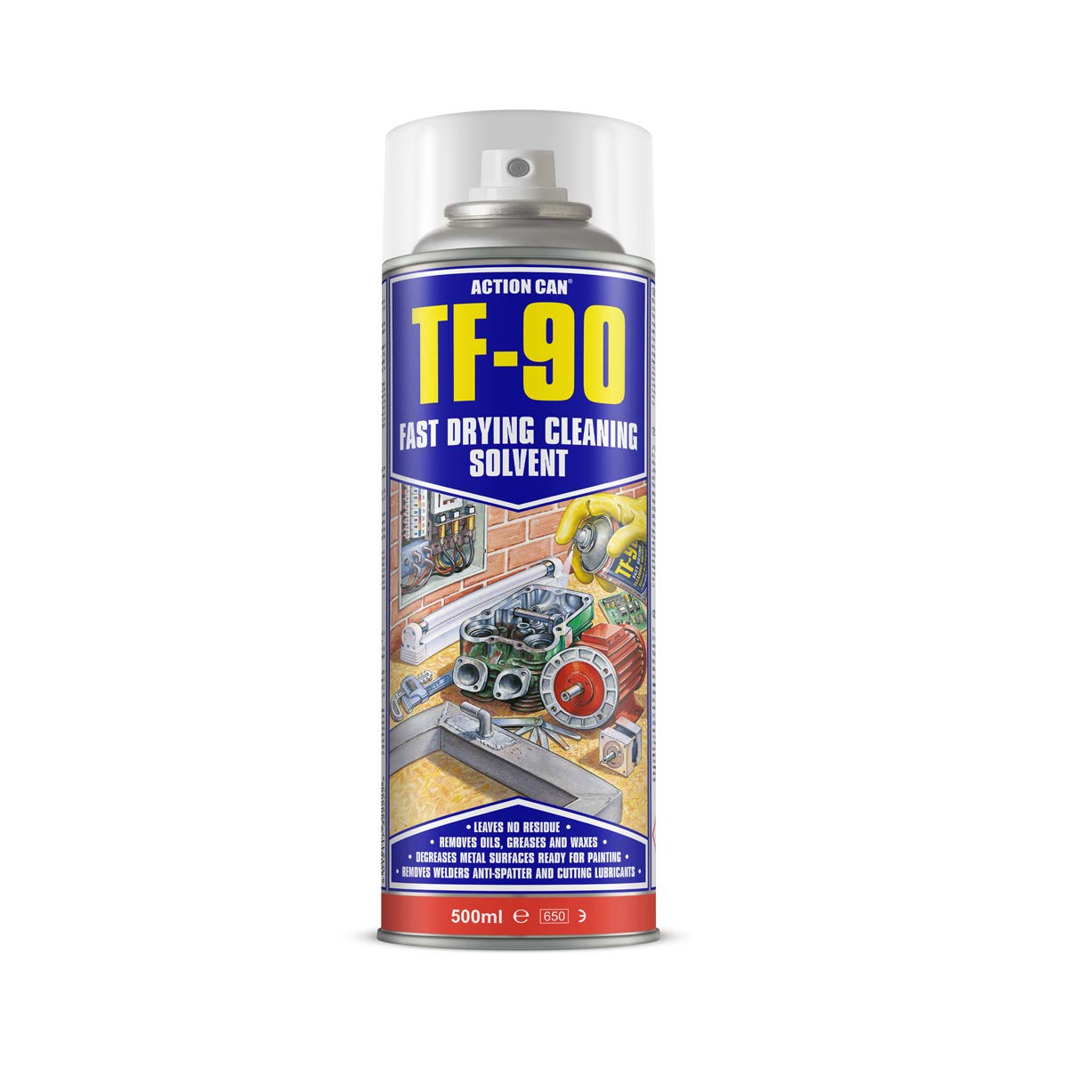 Action Can White 1848 Tf-90 Fast Drying Cleaning Solvent Degreaser Spray Aerosol 500Ml