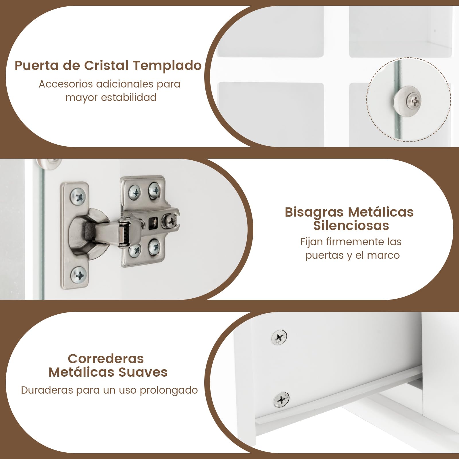 COSTWAY Vitrinas para Salon, Libreria con Puertas de Vidrio Templado, 3 Estantes Ajustables, 1 Cajón, Aparador Salon Cocina Oficina, Blanco, 80 x 40 x 139 cm