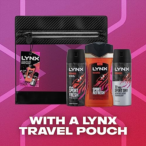 LYNX Recharge Travel Pouch Washbag Gift Set body wash, body spray & anti-perspirant perfect for his daily routine 3 piece - Image 4