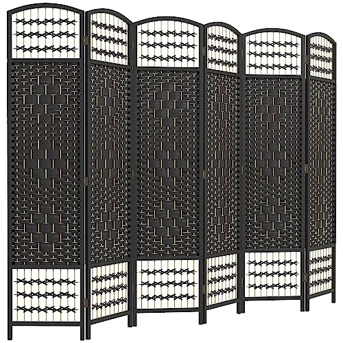 HOMCOM 6 Panel Room Divider, Folding Privacy Screen, 5.6' Room Separator, Wave Fiber Freestanding Partition Wall Divider, Black
