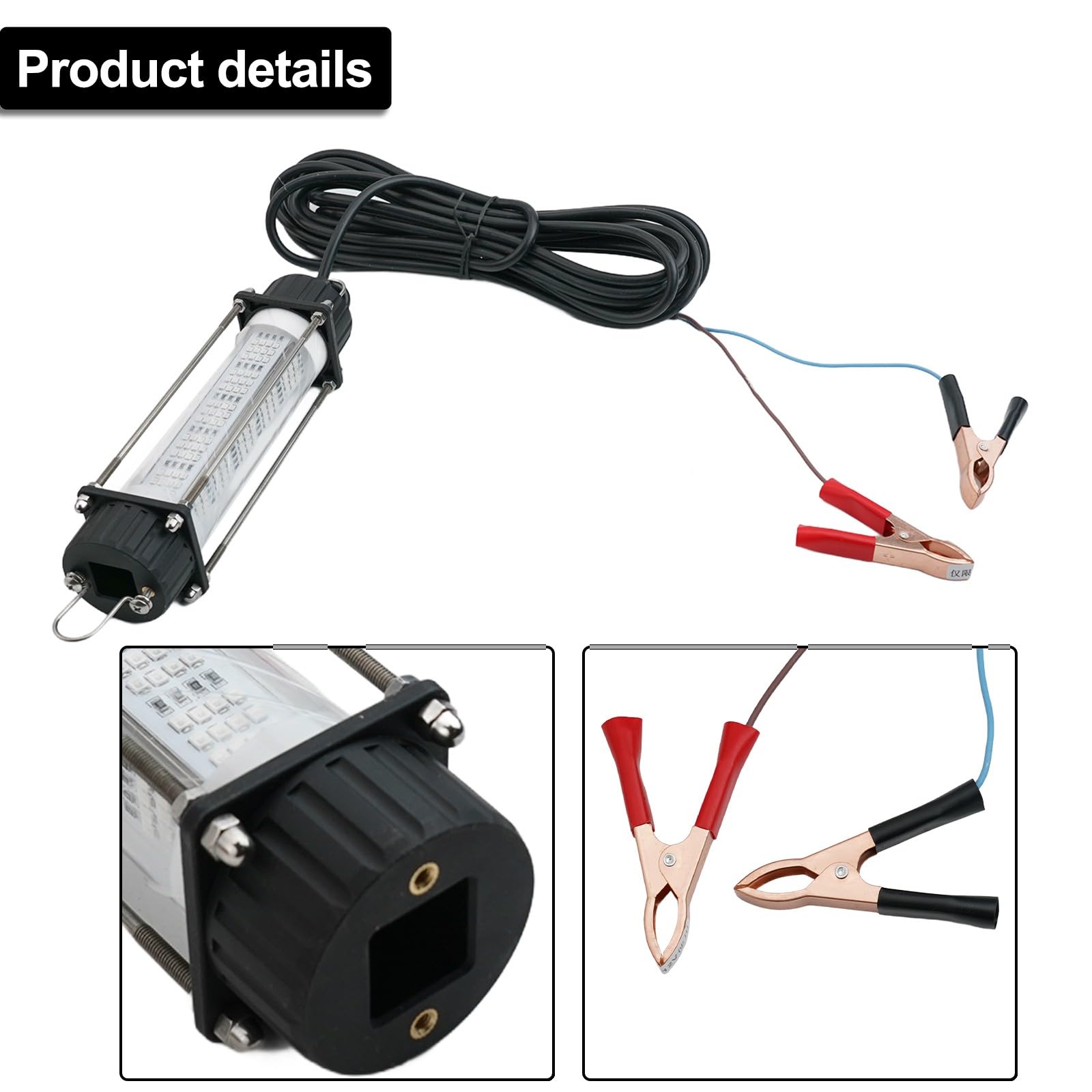 Podwodna lampa wędkarska 120 W/180 W o dużej mocy do łodzi 12 V, zanurzalna przynęta IP68 z obudową ze stali nierdzewnej, kabel 7 m, zielony/żółty/biały