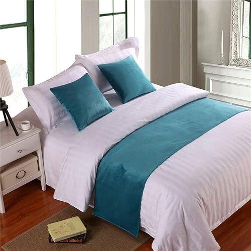 Pañuelo de terciopelo de lujo, toalla de cola de cama, decoración de ropa de cama para el hogar, hotel, dormitorio (857# azul cielo, 50 x 260 para