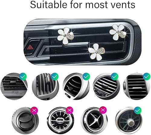 Miniatura 3 de 6 clips de flores para decoración de ventilación de automóvil, bonita decoración de flores brillantes para mujeres y niñas, con clip, salida de aire