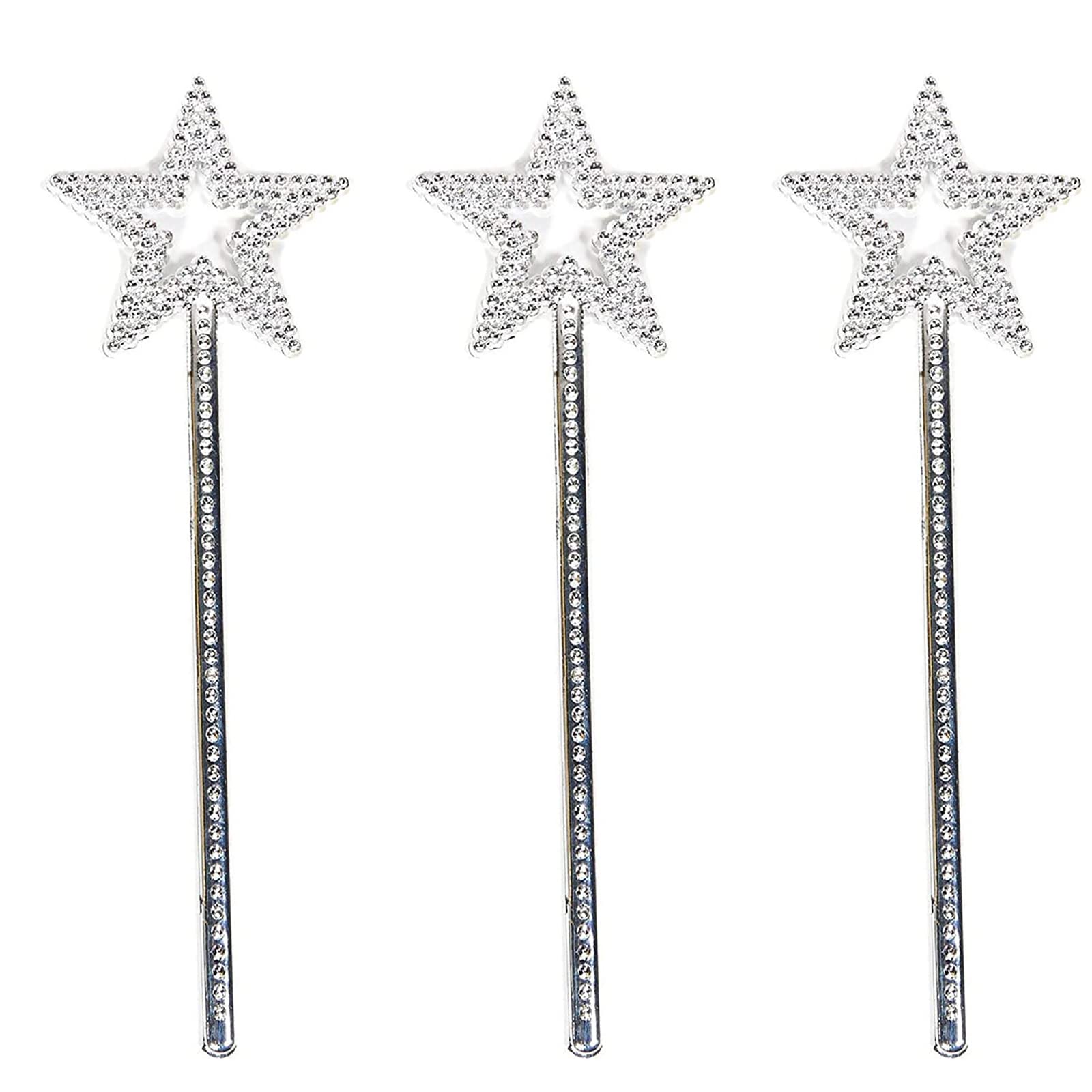 Star Wand, 3 Pieces 13 Inches Silver Fairy Princess Angel Wand Magic Fairy Wands Sticks for Halloween Christmas Cosplay Party Birthday Favors