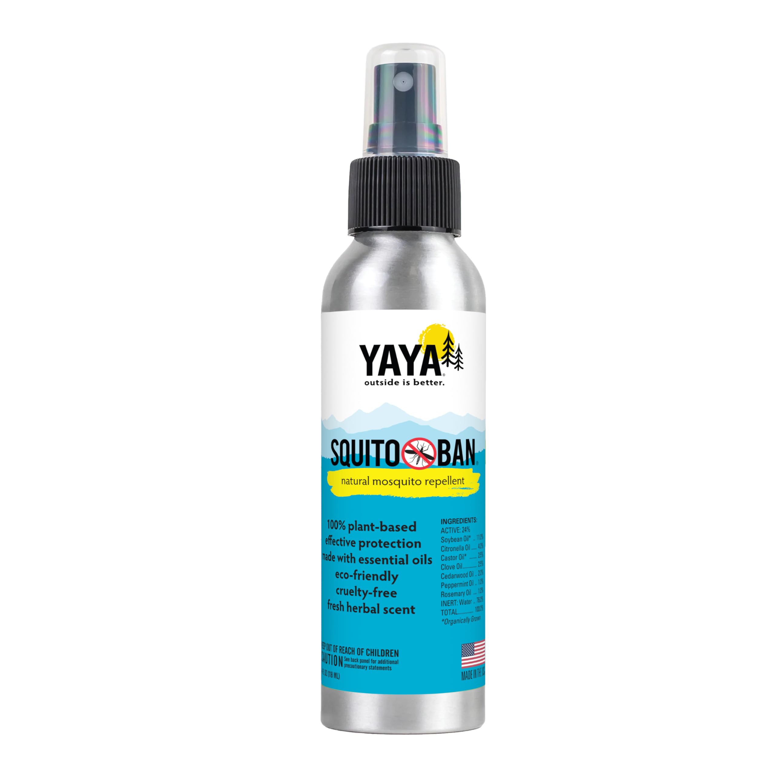 Squito Ban - Yaya Organics Mosquito Repellent, All Natural Bug Spray, Proven Effective, Family Friendly, Deet-Free | 4 Ounces