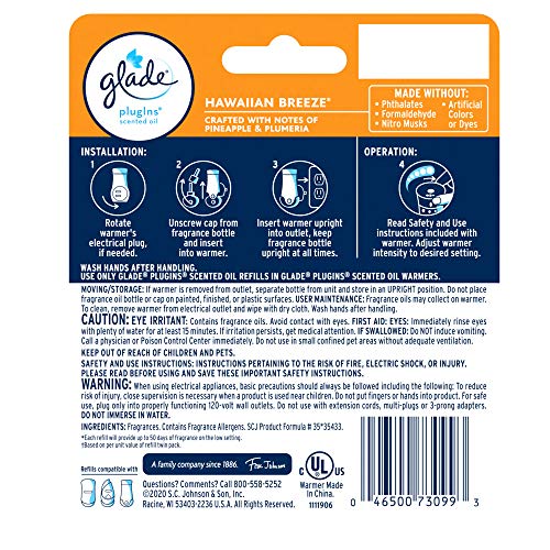 Glade-PlugIns-Refills-Air-Freshener-Starter-Kit-Scented-Oil-for-Home-and-Bathroom-Hawaiian-Breeze-067-Fl-Oz-1-Warmer-1-Refill