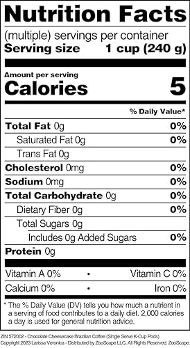 Café brasileño de tarta de queso de chocolate (cápsulas K-Cup de una sola porción) (granos de café enteros con sabor natural) (12 cápsulas, ZIN