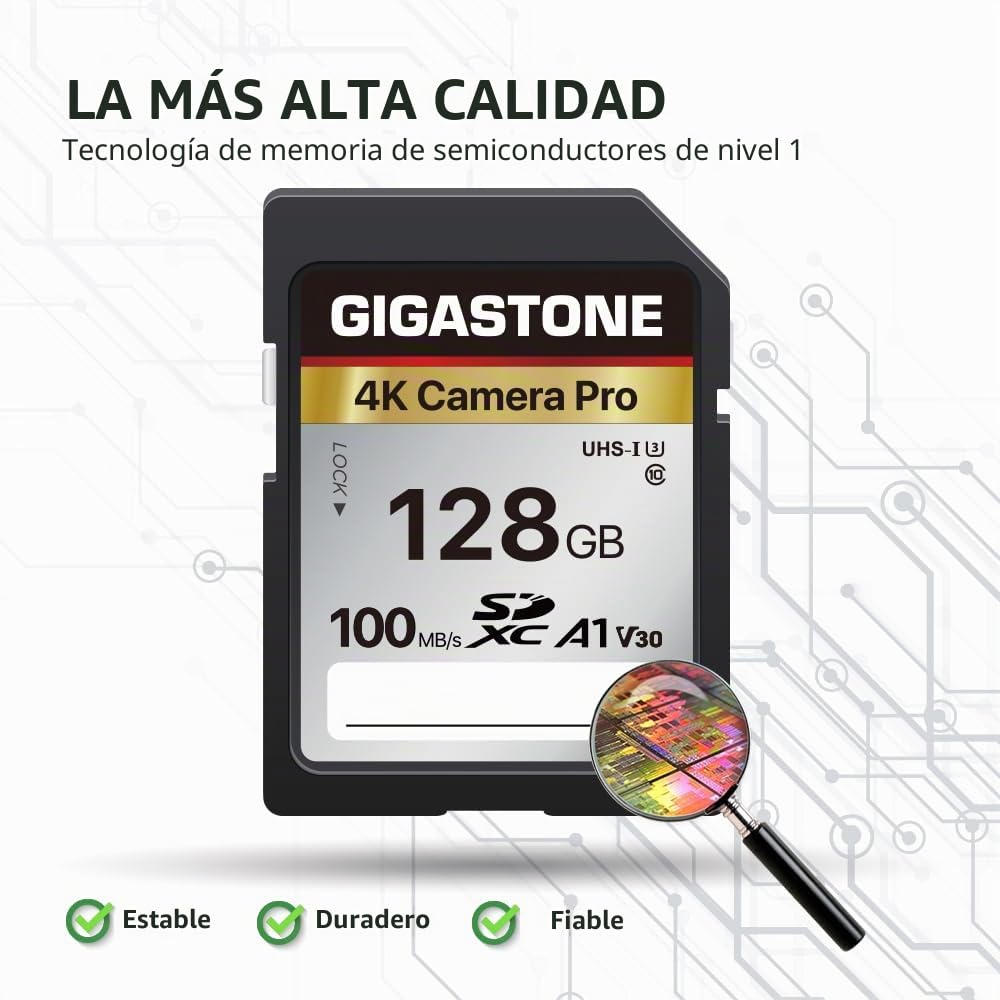 Gigastone - Tarjeta de Memoria SDXC de 128 GB, 4K Cámara Pro Serie. Compatible con cámara Canon Nikon Sony Videocámara, A1 V30 UHS-I Clase 10 para 4K UHD