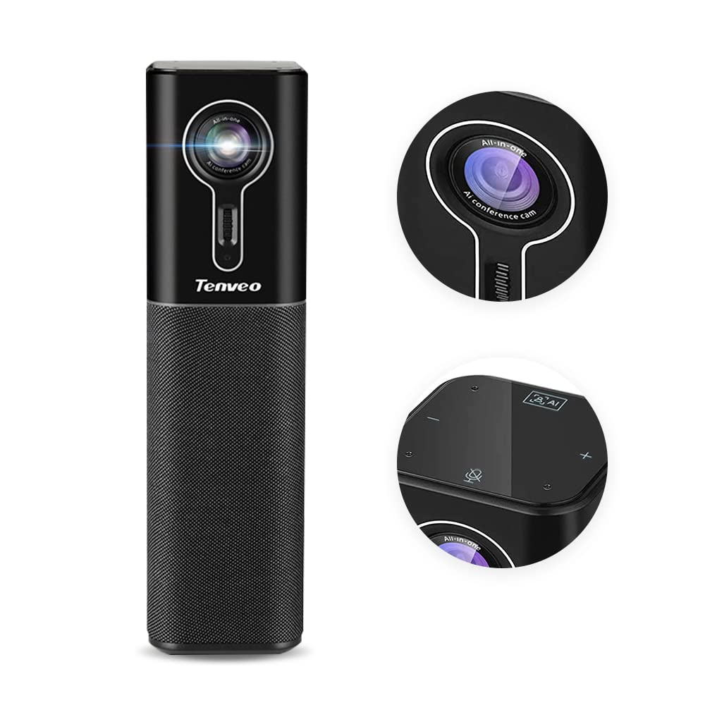 Tenveo CM1000 2K HD Smart AI Conference Camera with Speaker and Microphone,AI Face Recognition Technology,ALL-IN-ONE Video Conference System,USB connection & Bluetooth
