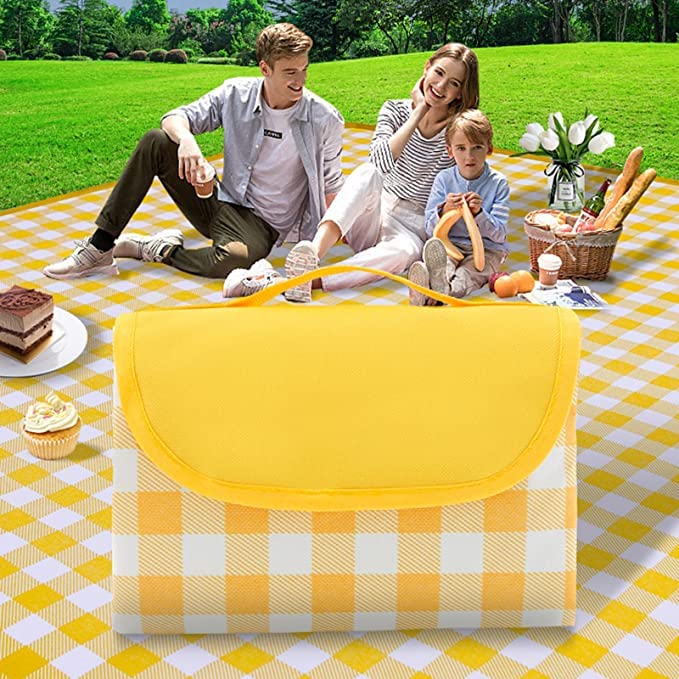 CLINESAHLAN Extra Large Family Picnic,2m*2m Outdoor Beach Blanket, Portable Foldable Picnic Blankets Waterproof Sandproof with Tote, Picnic Mat for Camping/Travel/Hiking on Grass (2)