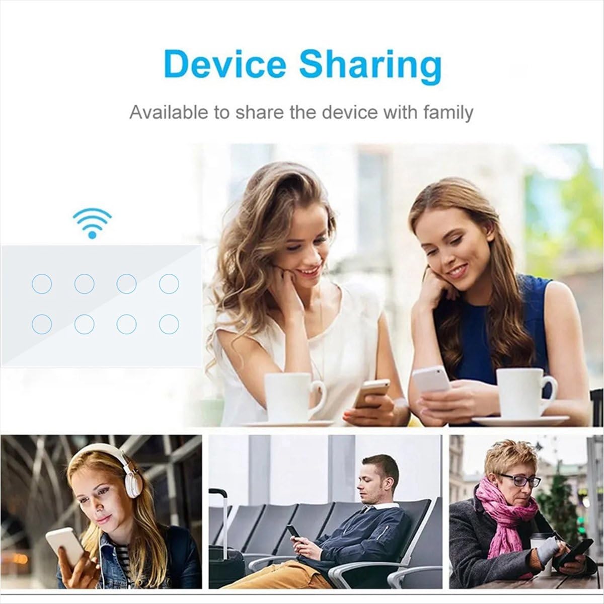 Interruptor de pared inteligente WiFi con interruptor de pared panel de vidrio Tuya Life de 10 bandas para Alexa Home blanco