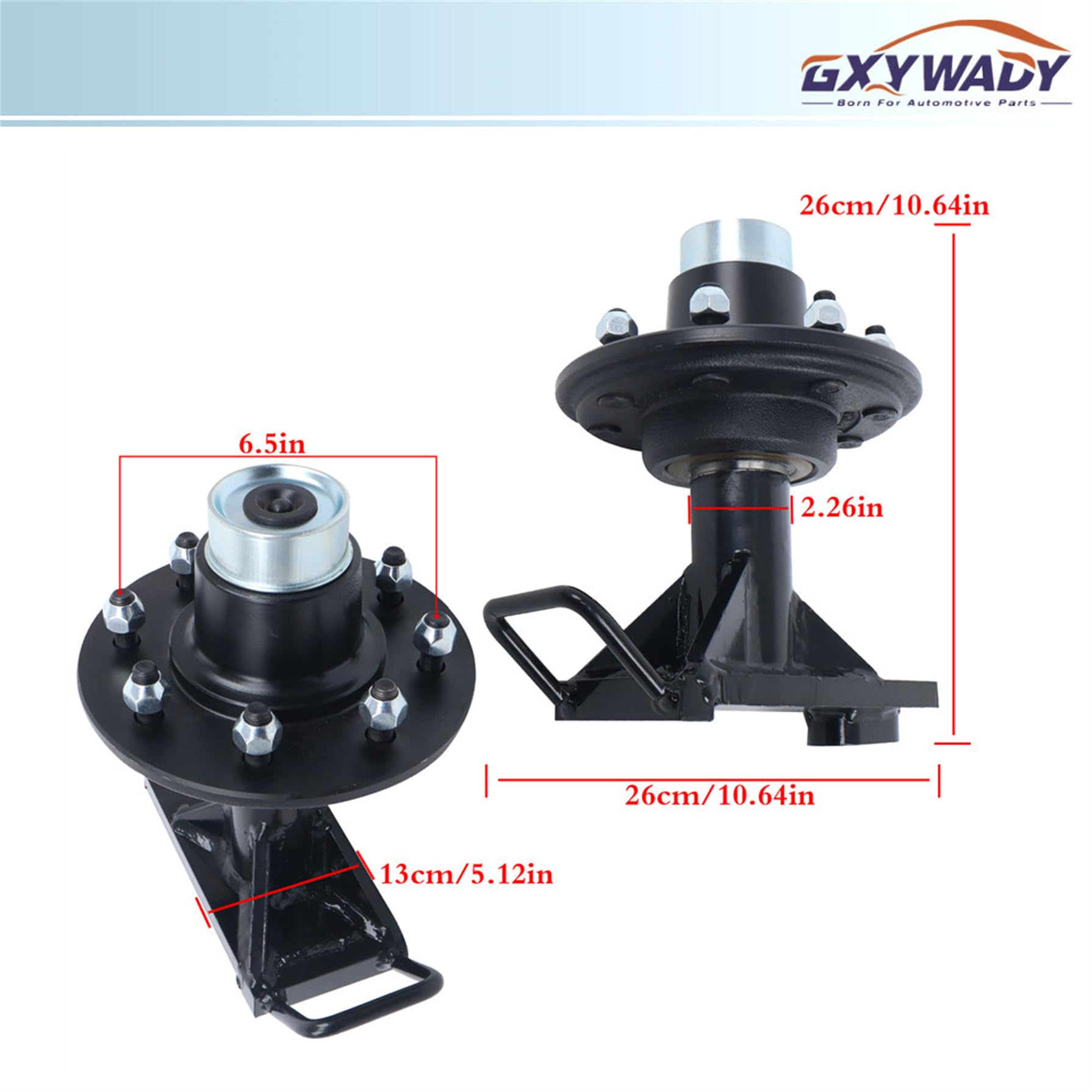 GXYWADY 8 x 6.5 Lug Shipping Container Wheels and Bolt-On Spindle Kit with Handle with Rubber Dust Cover 2Pcs