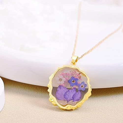 Miniatura 2 de Collares de flores de nacimiento para mujer, collar de flor prensada real de 1 a 12 meses, joyería personalizada de estilo bohemio, colgante floral