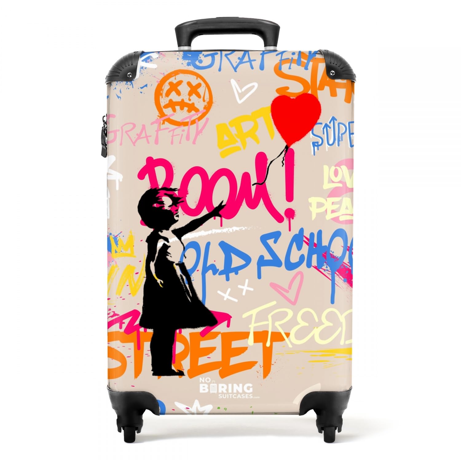 NoBoringSuitcases© Reisekoffer, Koffer Groß, Hartschalenkoffer Groß, TSA | 72 L - Schloss, Reisekoffer mit Rollen Groß, Reisekoffer Groß, Koffer M, Koffer Mittelgroß (Graffiti - Beige, 67 cm - )