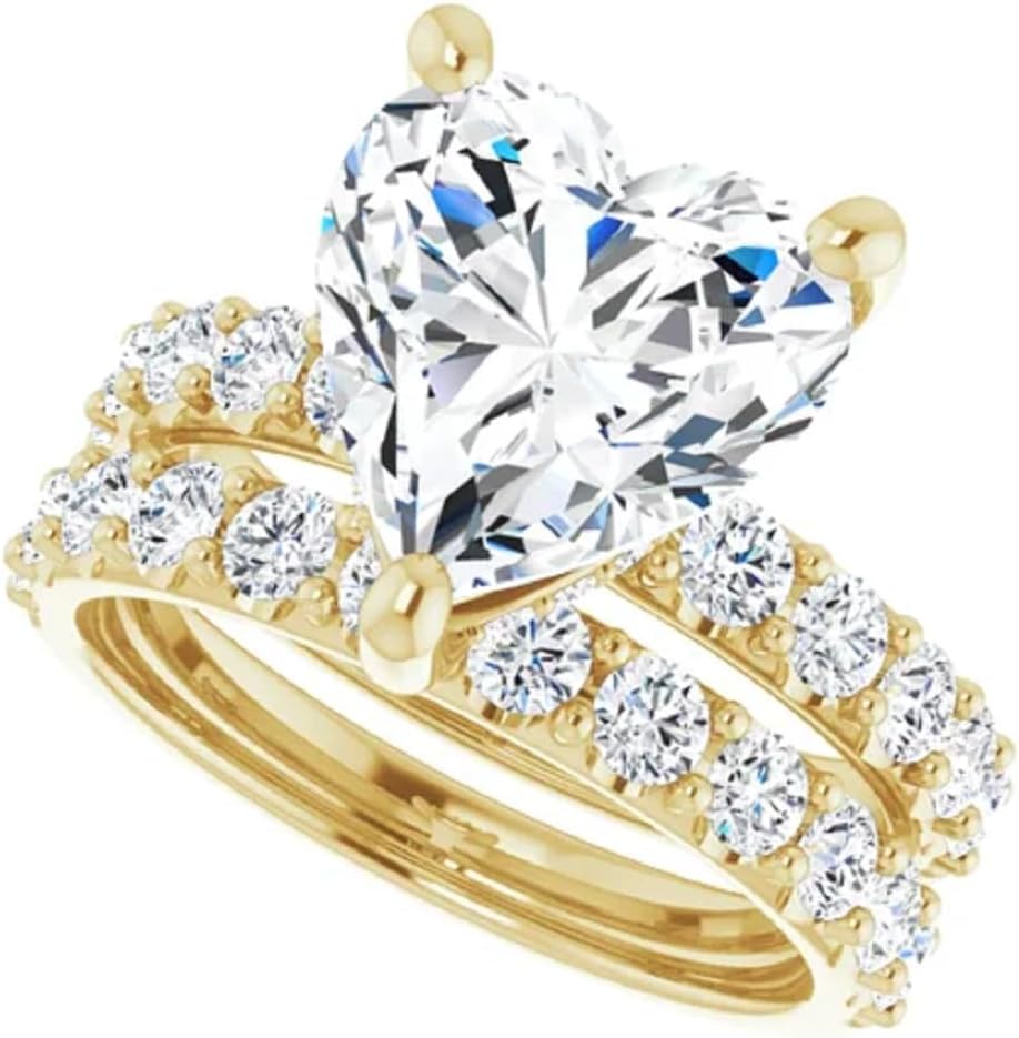 10K/14K/18K Solid Yellow Gold Handmade Engagement Ring, 4CT-6CT Heart Cut Moissanite Solitaire Ring, Diamond Wedding Ring Set for Women/Her, Anniversary/Propose Ring, VVS1