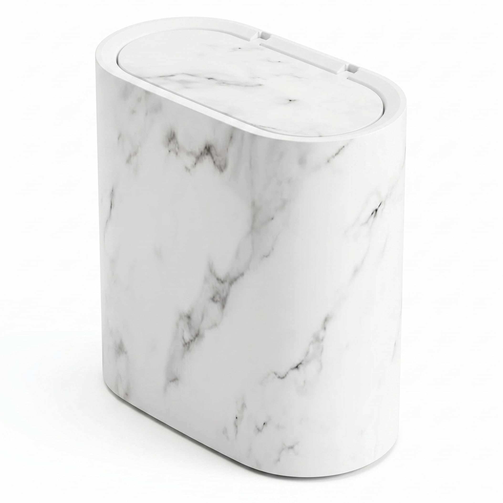 Bonalake White Bathroom Trash Can, Plastic Narrow Trash Can With Lid, Press-Top Sealed Garbage Bin, Space-Saving Waste Basket For Kitchen, Hotel & Home, (6.3 Inch) Bathroom Small Garbage