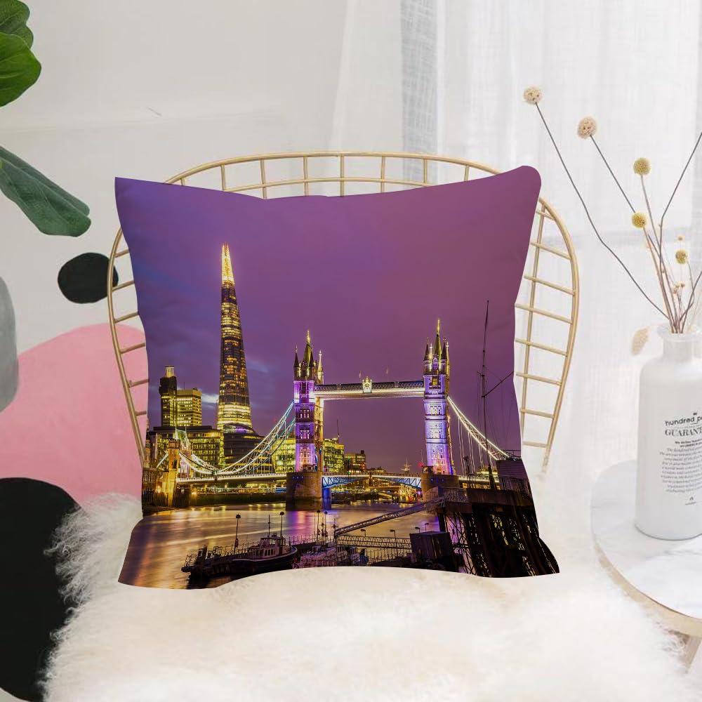 HYOSXW Cushion Cover,Throw Pillow Case Home Decorative for Living Room Bedroom Sofa Chair 16X16 Inch,London,Tower Bridge in London at Night Historical Cultural Monument Europe,Pillowcase 40X40cm