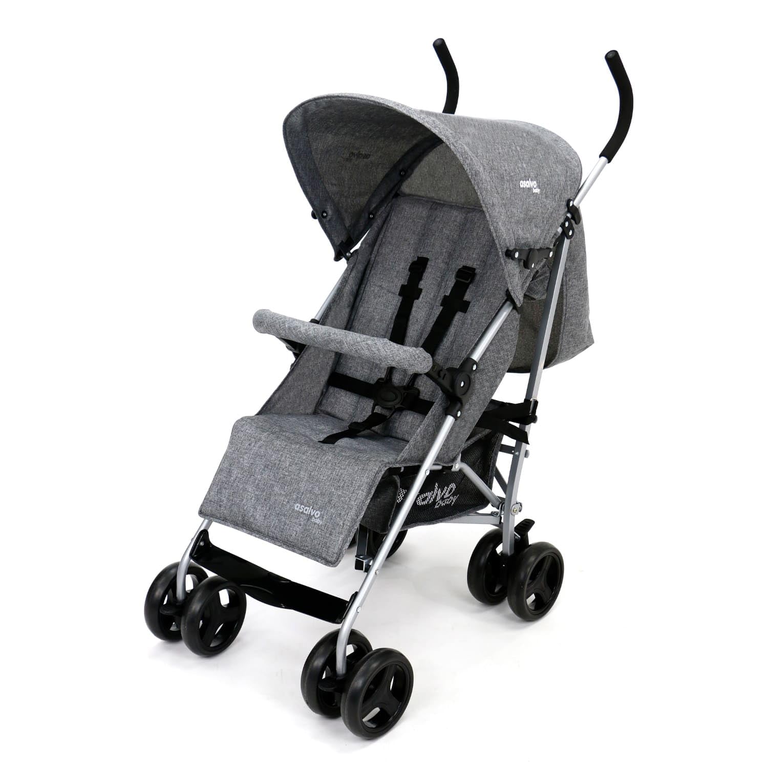 Silla de Paseo MOMBI - Reclinable, Compacta y Segura, con Arnés 5 Puntos, Capota SPF50+ con Ventana, Cierre de Seguridad, desde 0 Meses hasta 16 kg - Gris Asalvo
