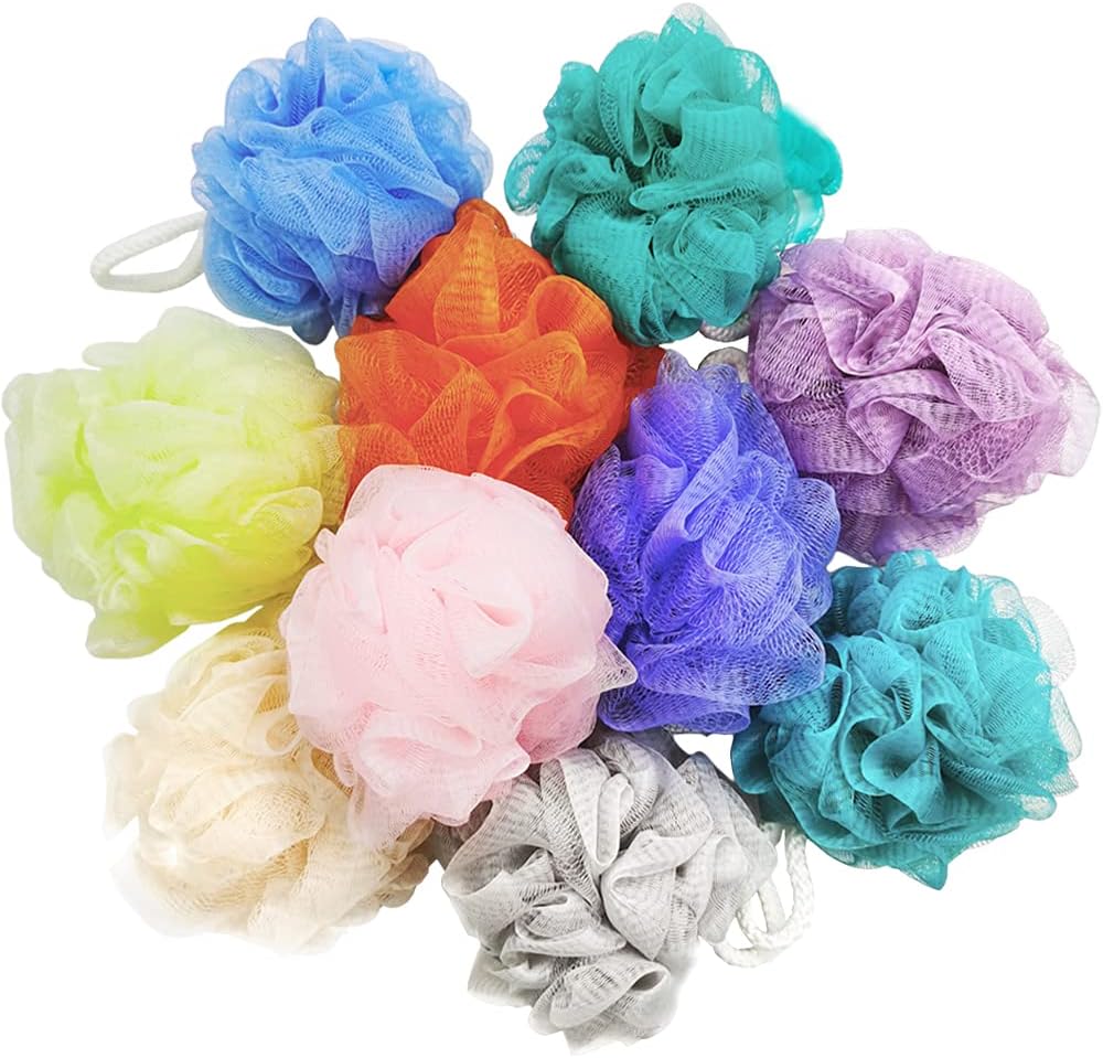 10 Pcs Mesh Loofah Sponges,Colorful Loofah Sponge Shower,Mesh Soft Pouf Shower Ball for Body Scrubber,Full Cleanse,Exfoliate,Soothe Skin