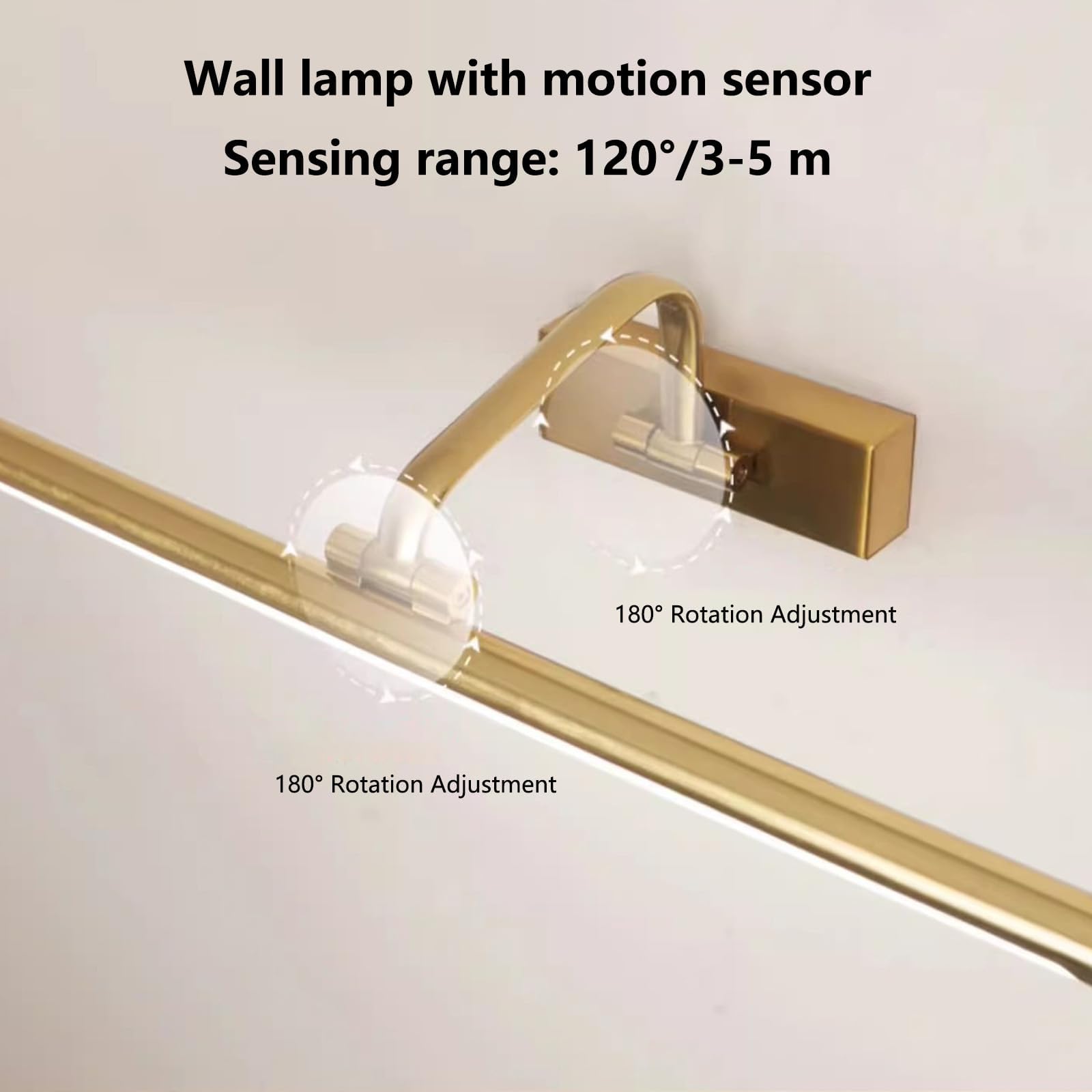 Apliques de Pared LED para Espejo de baño con Sensor de Movimiento y rotación de 180° + 180°, acrílico, para Dormitorio, Pasillo y baño (luz Neutra Plateada, 40 cm)