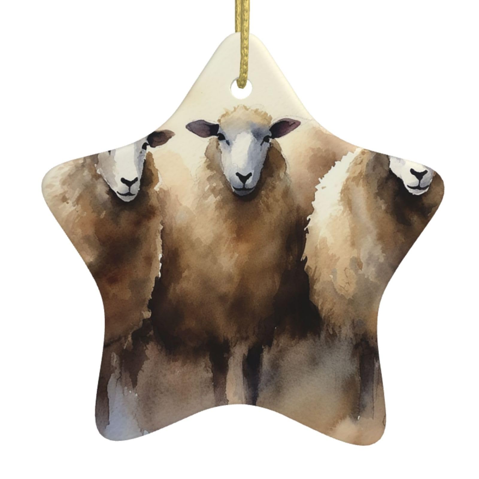 Fodpand Women's White Sheeps Watercolor Christmas Ornaments 2025, Gift Exchange For Men, Collectible Ceramic Ornament Star Hanging Ornaments For Christmas Tree Decoration