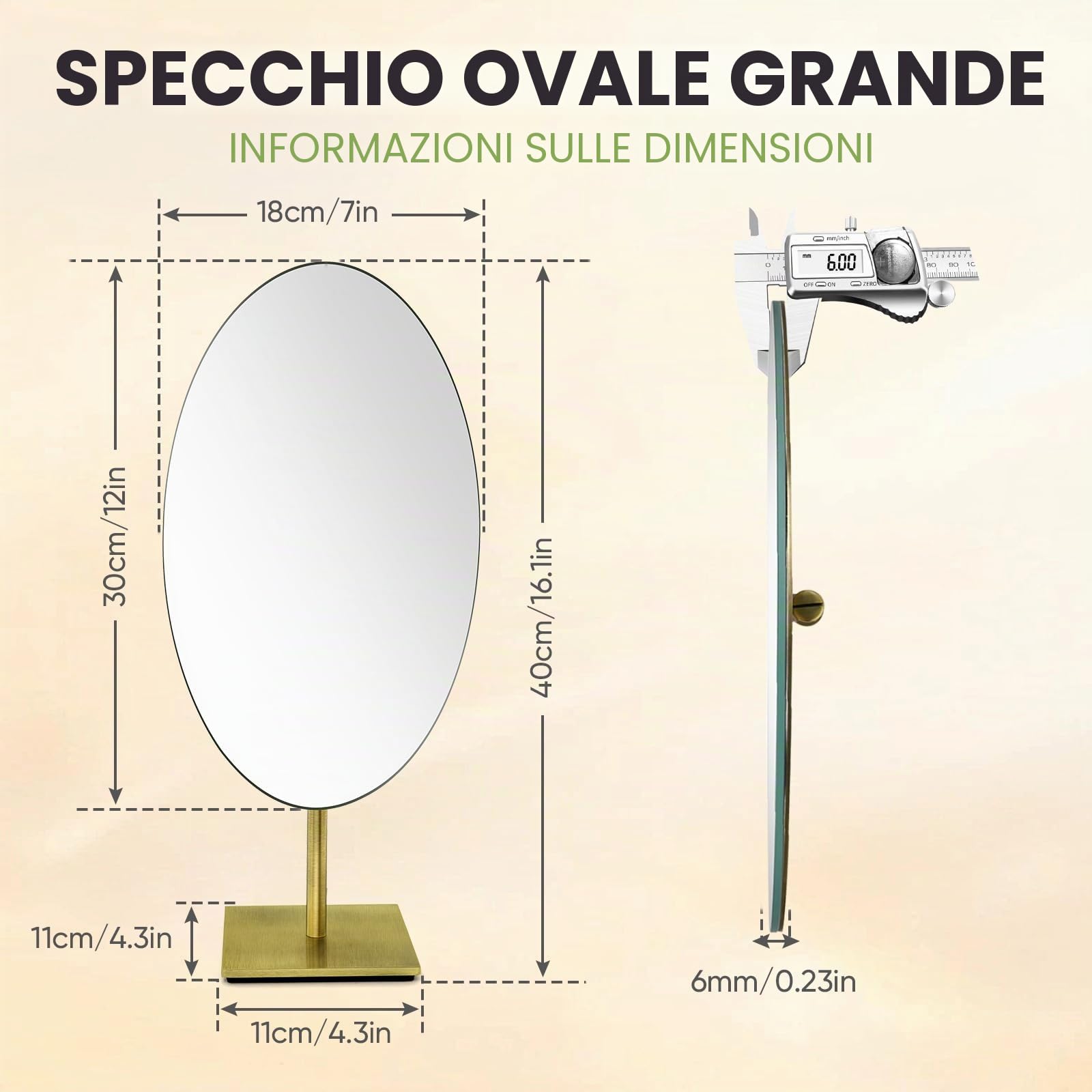 Nicesail Specchio Trucco Vintage da Tavolo Ovale Specchio di Alta Gamma Oro | bella ed elegante,massiven standfuß,rotazione a 360°,specchio unilaterale,per bagni,hotel,gioiellerie,specchio in ottone