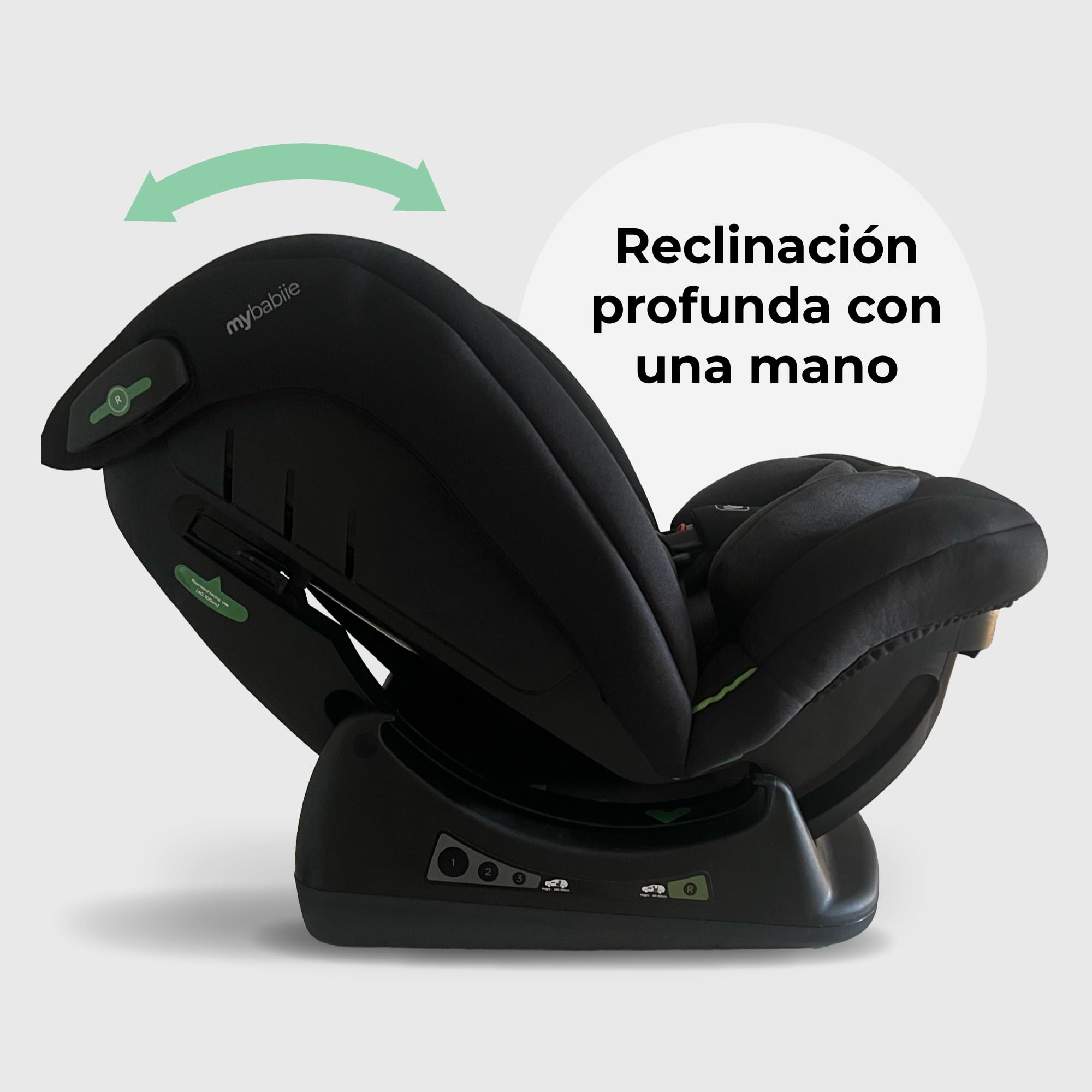 My Babiie MBCS100 - Asiento infantil convertible 2 en 1 R129 con cinturón, 40-150 cm (aprox. nacimiento - 12 años, 0-36 kg), i-Size, grupo 0+1/2/3, ajustable, color negro