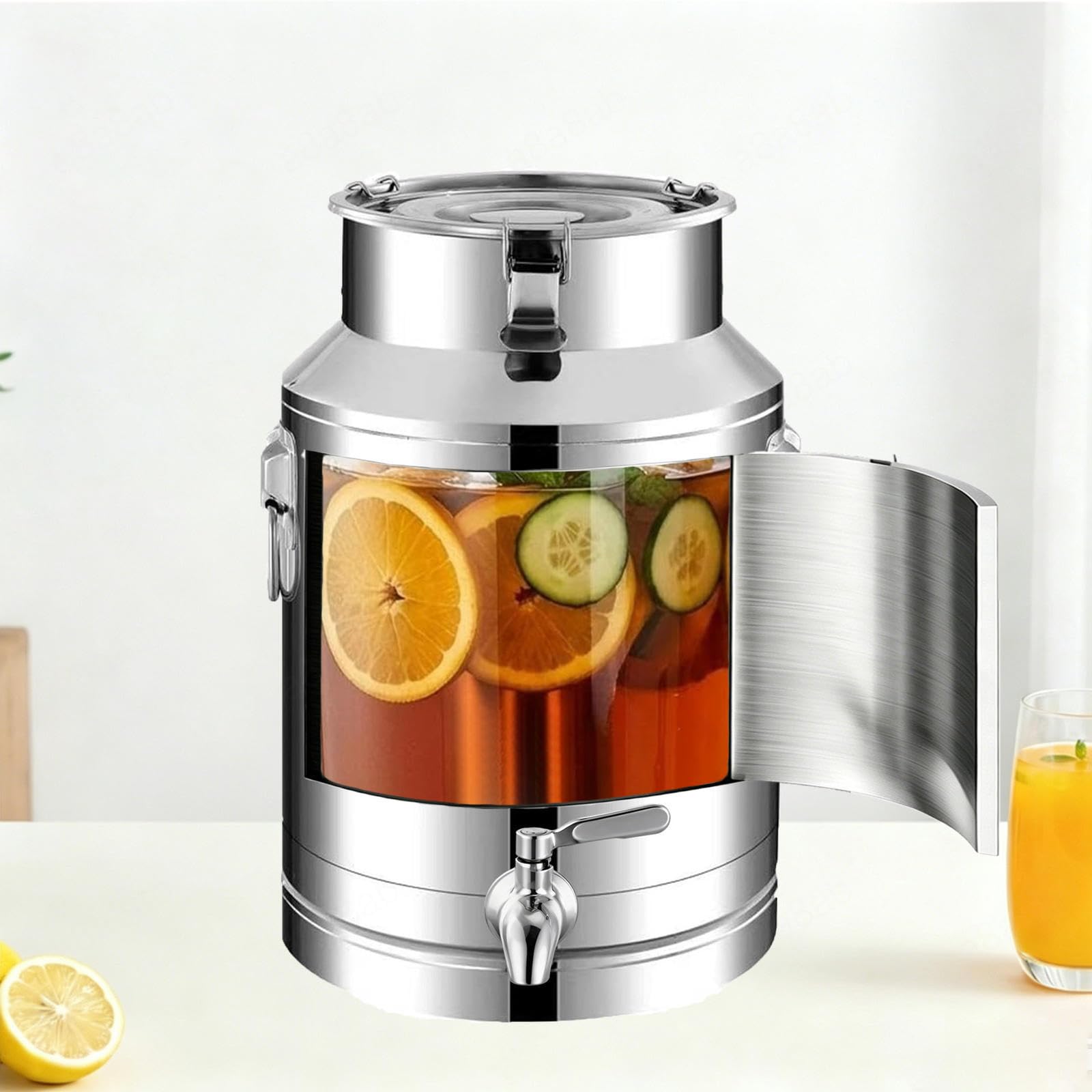 5-100 liter kanister mit zapfhahn metall getränkespender kühlschrank,A-28L | Mit Deckel für eine gute Dichtung, vermeiden Sie Verschüttung Edelstahlbarre hausgemachter Obstwin und kaltes Getränk,A-28L