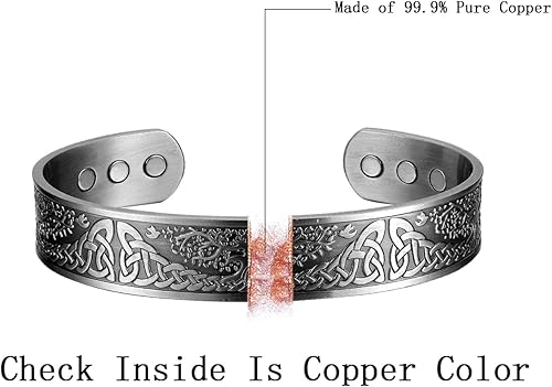 Miniatura 10 de MagEnergy Pulsera de cobre para hombre, árbol de la vida, 99.99 % de cobre puro con 3500 imanes Gauss, brazalete ajustable, joyería vikinga, regalos