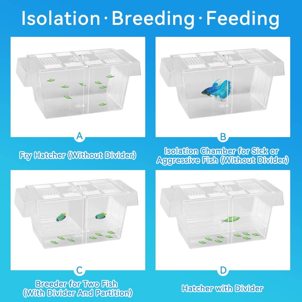 Scatola di Allevamento per Pesci o Acquario Box Isolamento in Acrilico per Pesci Scatola di Isolamento per Acquario per Pesce，con 5 Ventose, per Proteggere gli Avannotti, 23x9.8x9.5cm