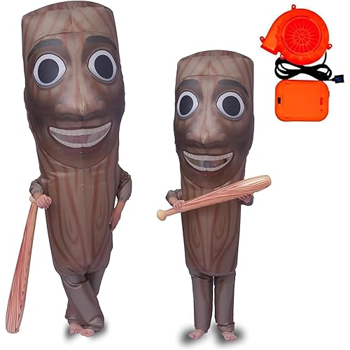 Inflatable Tung Costume Halloween Funny Tong Italian Wooden Stick Man Costume Sahur Inflatable Costume with Air Pump