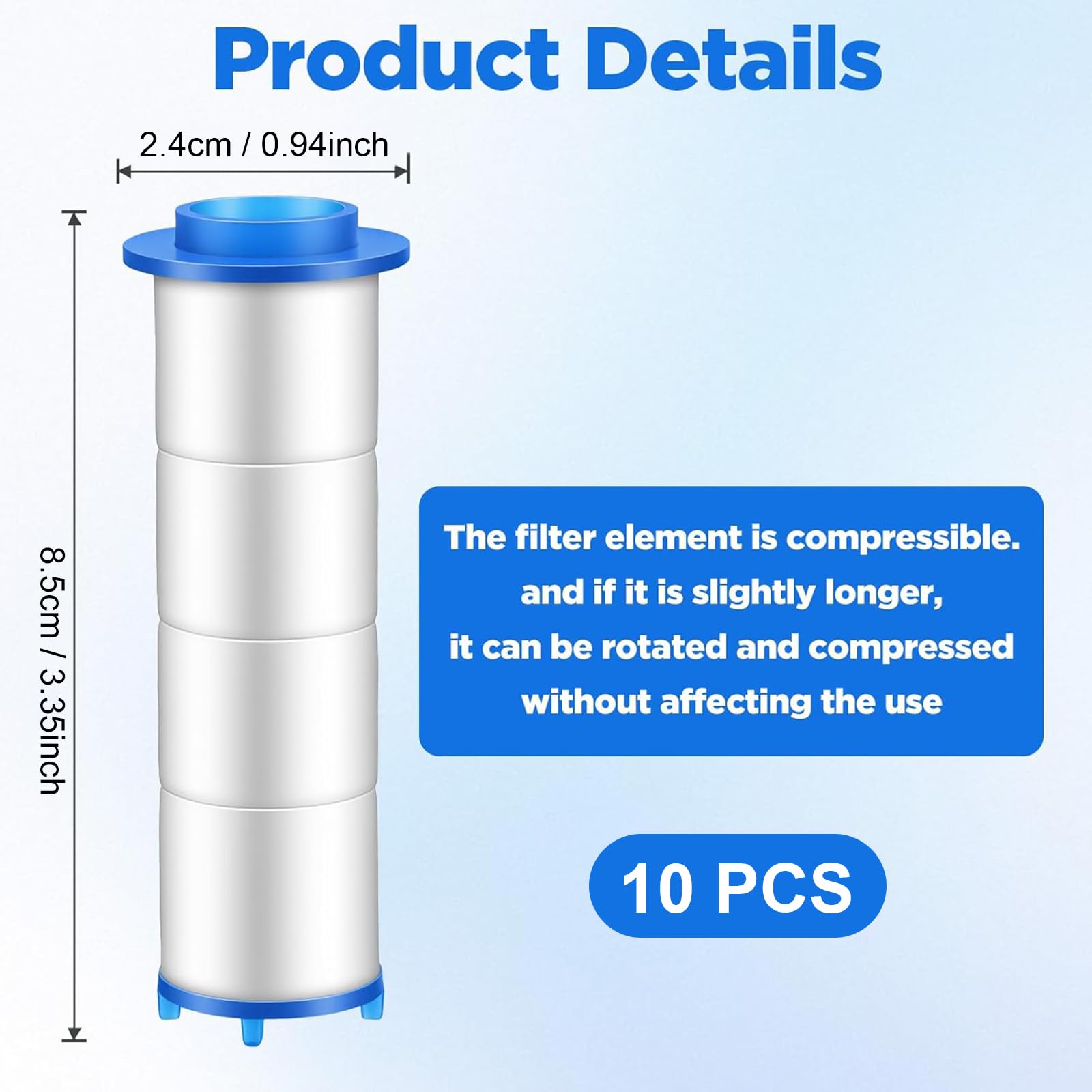 BAUCH 8pcs filtri in cotone PP,Filtro anticalcare doccia,8.5x2.4 cm Sostituibile Cotone Filtro per l'acqua PP Cartuccia Sedimenti