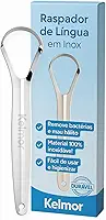 Raspador De Língua Inox Cirúrgico Limpador Bucal Profissional Escova de Língua em Aço Inoxidável Higiene Oral Combate Mau Hálito Fácil Uso e Limpeza Durável e Anatômico