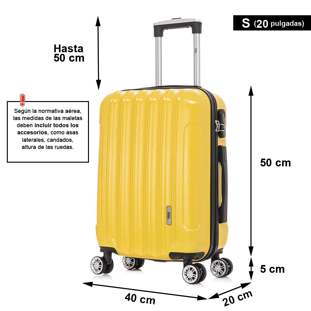 1990s Maleta de Cabina Policarbonato 55x40x20cm (40L) - 20 Pulgadas - Amarillo