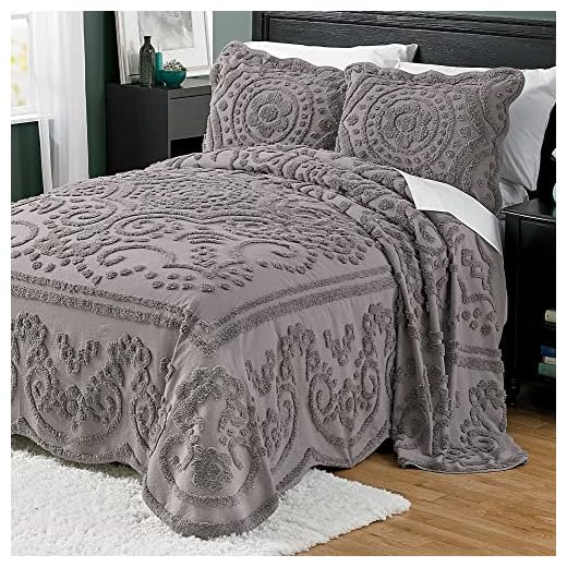 Montgomery Ward Scallop Chenille Bedspread, Queen, Slate