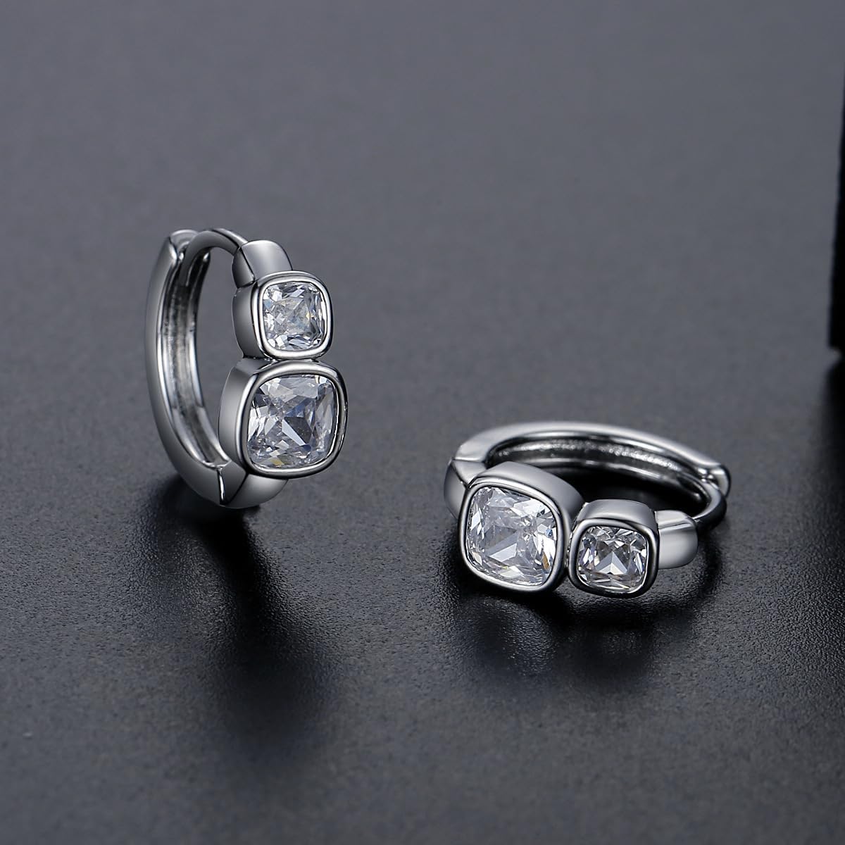 Square Cut Moissanite Hoop Earrings in 14K Gold, Compact and Elegant, Great Gift for Chic Women