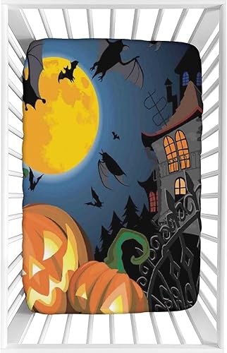 Sábana decorativa para cuna, de microfibra suave y sedosa para Halloween, para bebé, 28 x 52 x 9 pulgadas, diseño gótico de Halloween, casa