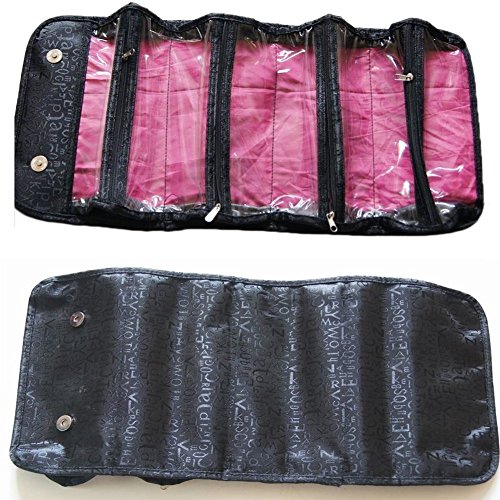 4-Layer Roll up Foldable Travel Organizer Multifunctional Hanging Makeup Cosmetic Bag Large Capacity Toiletry Storage Bag Organizer Bath Shower Clear Case Holder Pouch for Women Girls (Black)