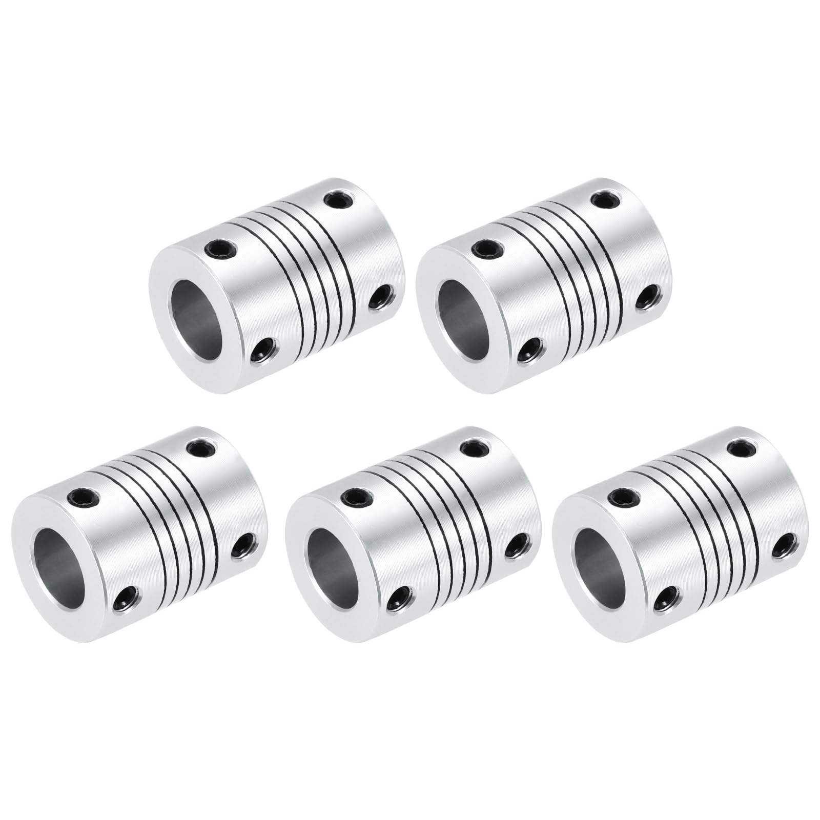 uxcell 5Pcs 10mm to 10mm Aluminum Alloy Shaft Coupling L25xD19 Flexible Coupler Beam Stepper Motor Joint Connector for 3D Printer CNC Machine DIY Encoders and Motors Shaft,Silver