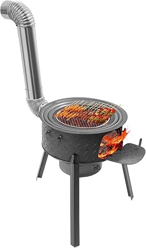 Wood Burning Stove, Steel Camping Stove with Furnace Rings, Chimney Pipes, Outdoor Heating & Cooking Hot Tent Stove, for Cooking, Backyard,
