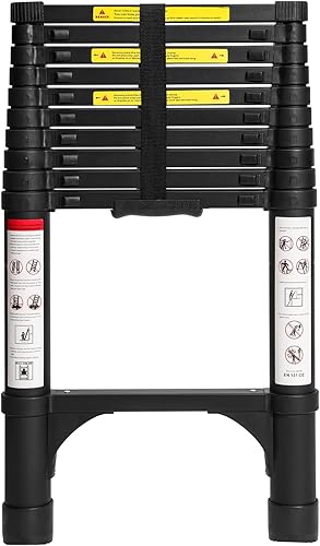 Miniatura 9 de BOCOM Escalera telescópica de aluminio de 8.5 pies, extensión plegable multiusos ligera con 2 estabilizadores triangulares, capacidad máxima de 330